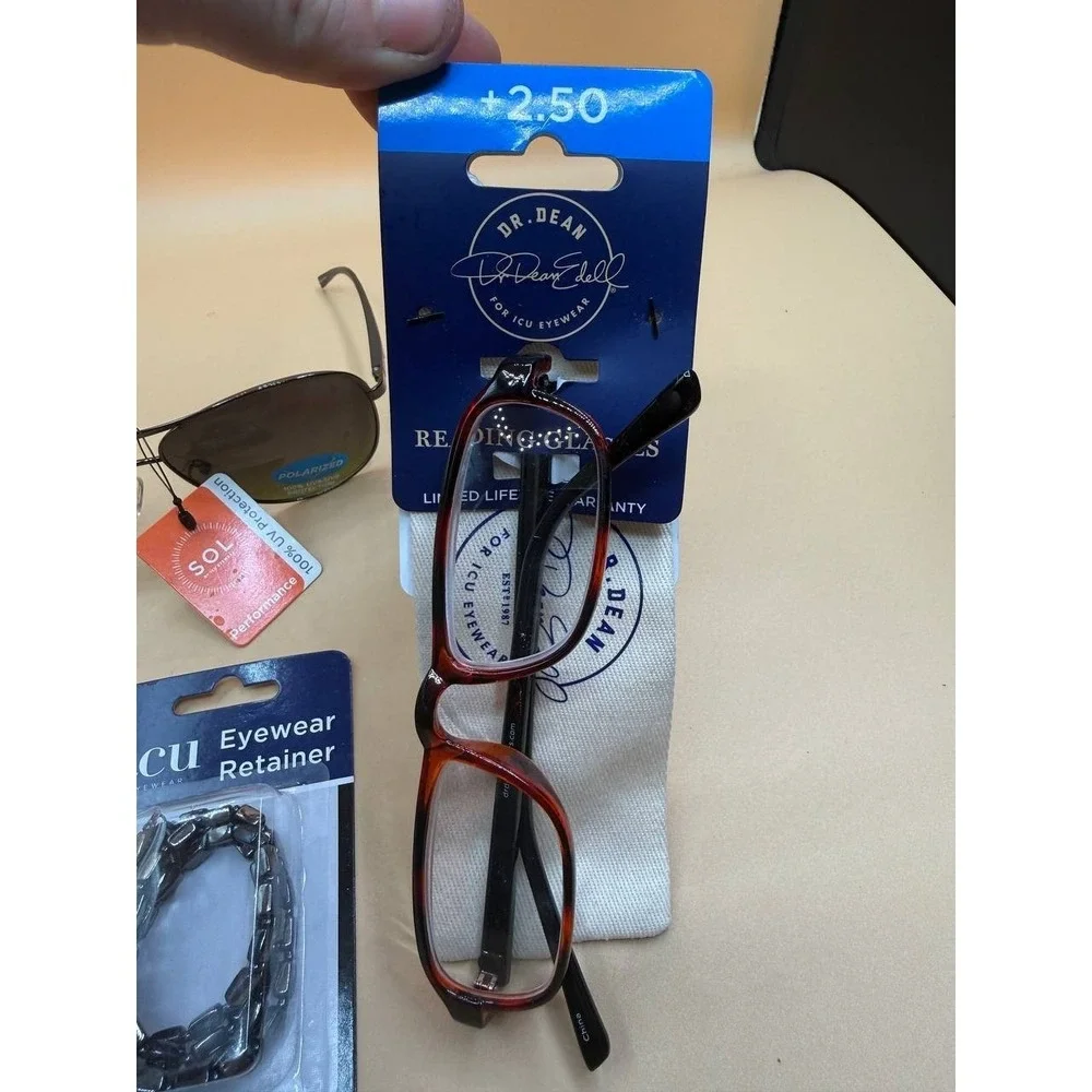 Lot Of 3 ICU‎ Eyewear Retainer/SOL Sunglasses/Dr. Dean Reading Glasses +2.50 NEW